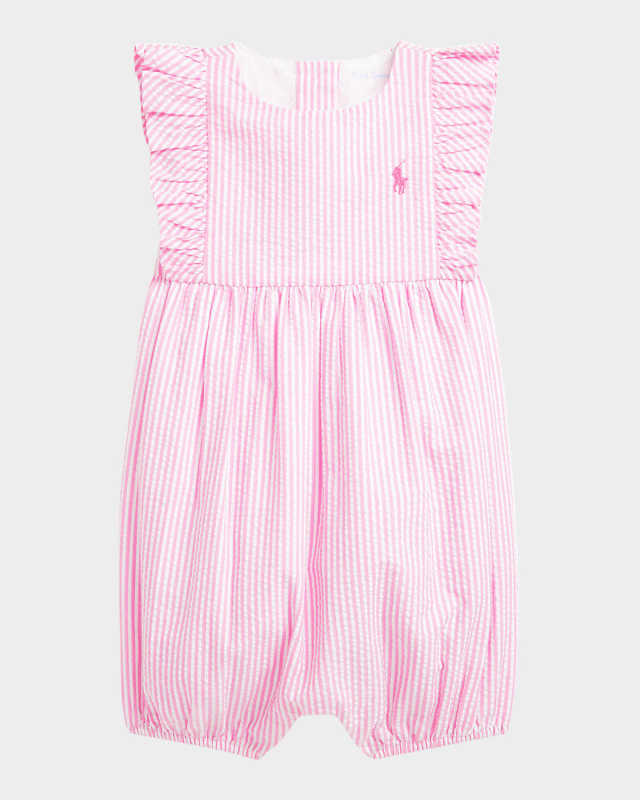 Girl's Striped Seersucker Shortall, Size 3M-24